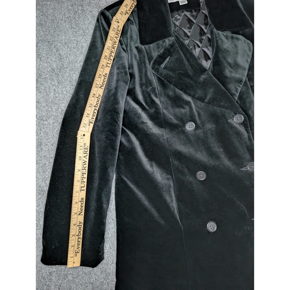 Vintage Larry Levine Black Velvet Double Breasted Trench Coat Women's Large - Picture 8 of 12